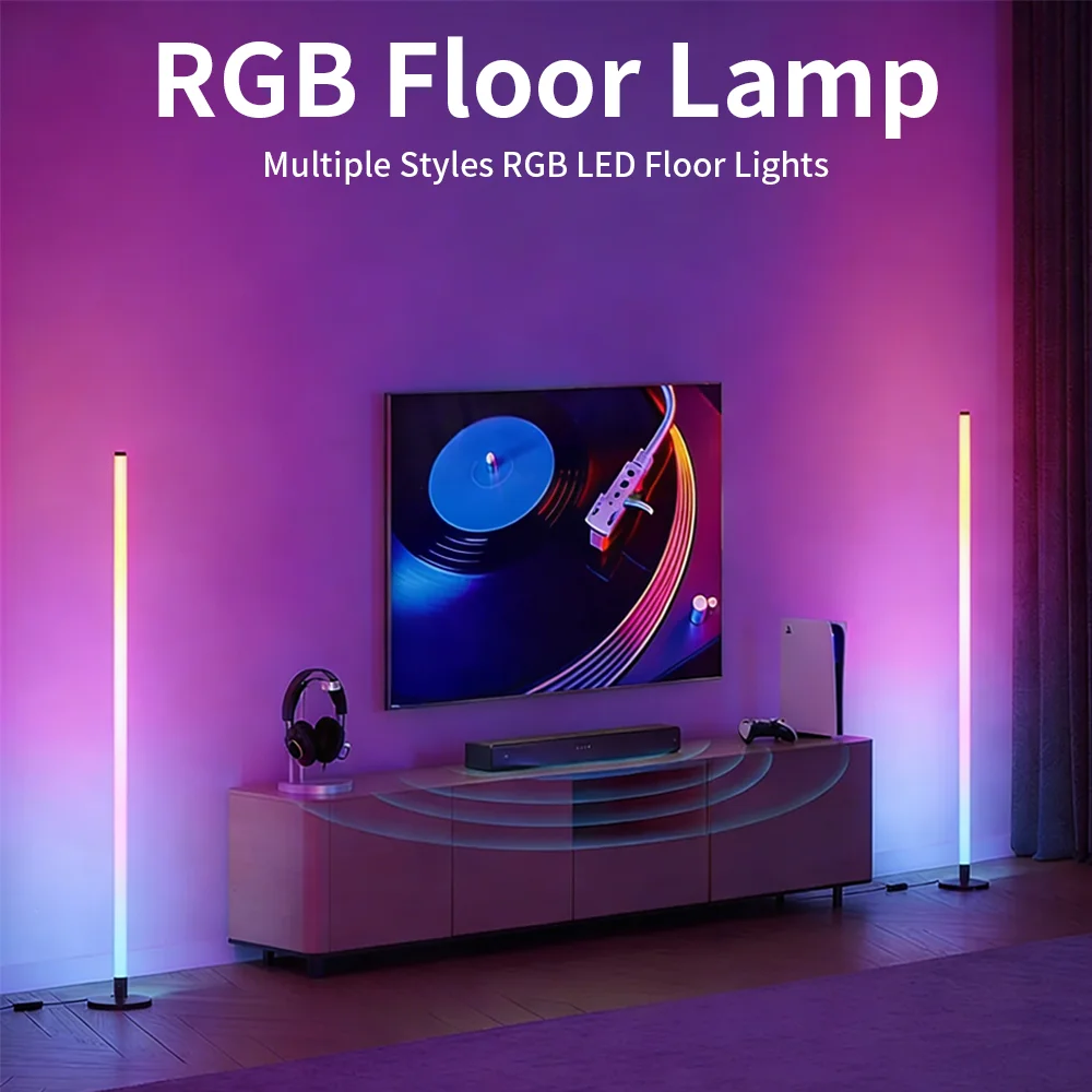 

RGB LED Floor Lamp Smart Modern Ambient Light with Remote APP Control and Music Sync Corner Lighting for Bedroom and Living Room