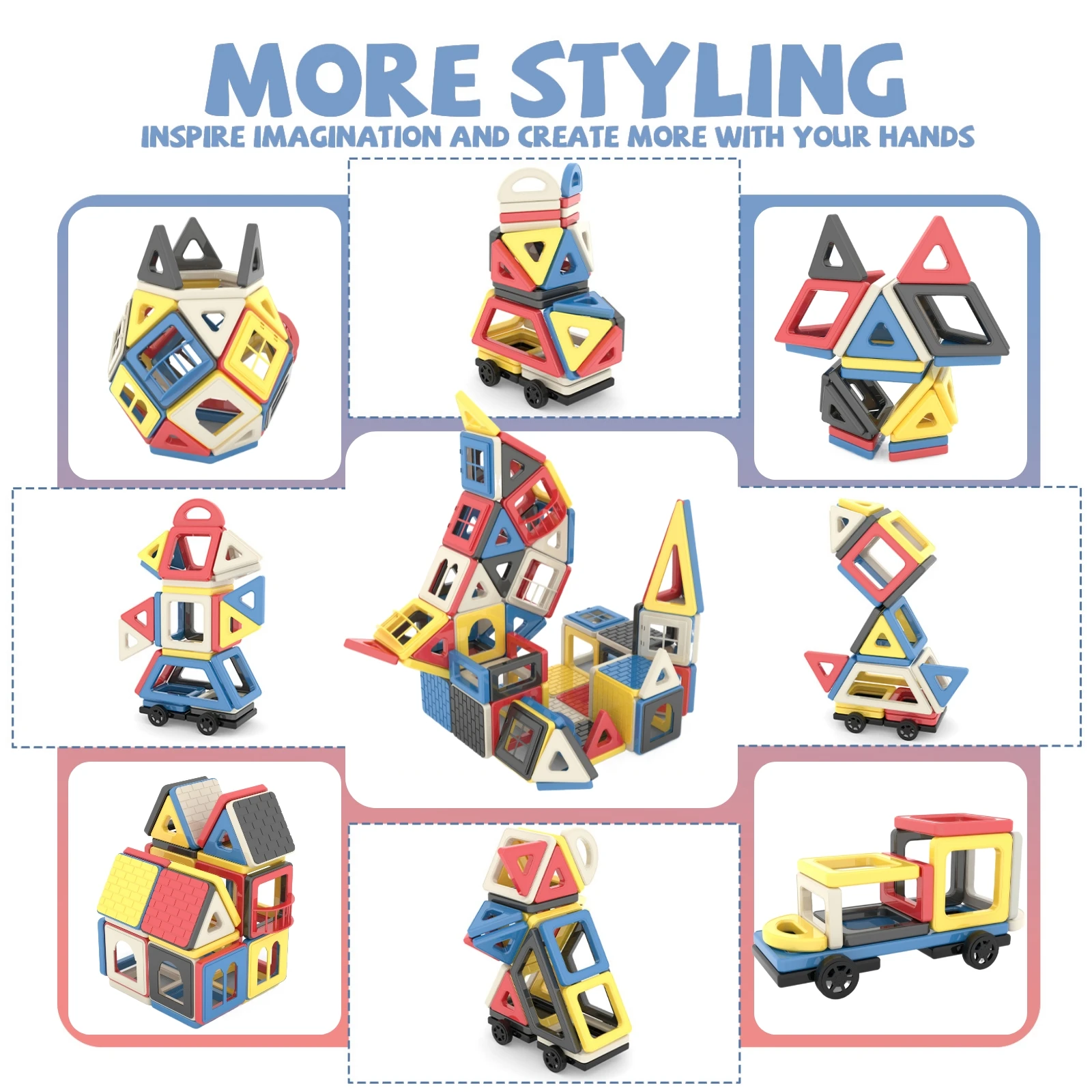 153Piece Magnetic Tiles Toys for 3 4 5 Year Old Girls Boys Castle Magnet Toy Building Block for Kids