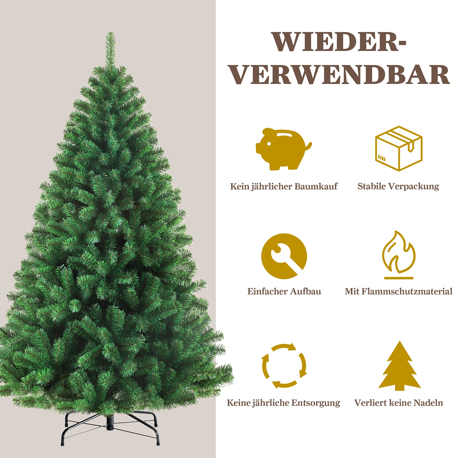 180/210 cm künstlicher Weihnachtsbaum aus PVC mit Metallständer, faltbare Bäume mit 900/1050 Spitzen, faltbar, Party-Dekoration für drinnen und draußen – Detail 5