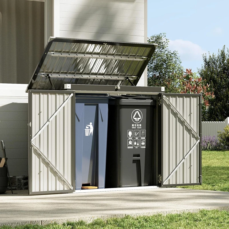 Aoxun - Cobertizo Metálico para Herramientas de 150x117x80 cm, Contenedor de Basura de 2 Toneladas, Armario de Jardín con Tapa con Elevación por Cadena y Resorte de Gas, Color Negro