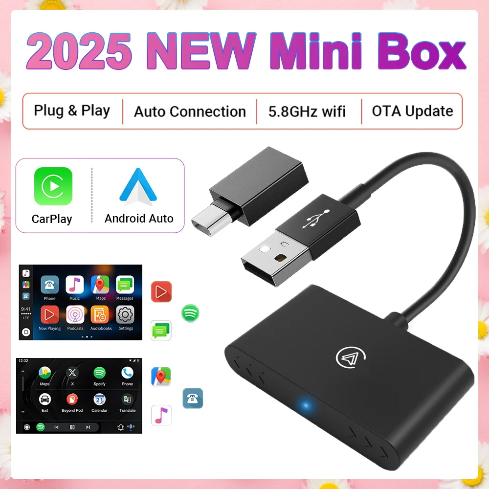 

Mini smart Box Wireless Carplay Wireless Android Auto Plug and Play OTA Online Upgrade Auto connect Wifi Bluetooth Carplay Box