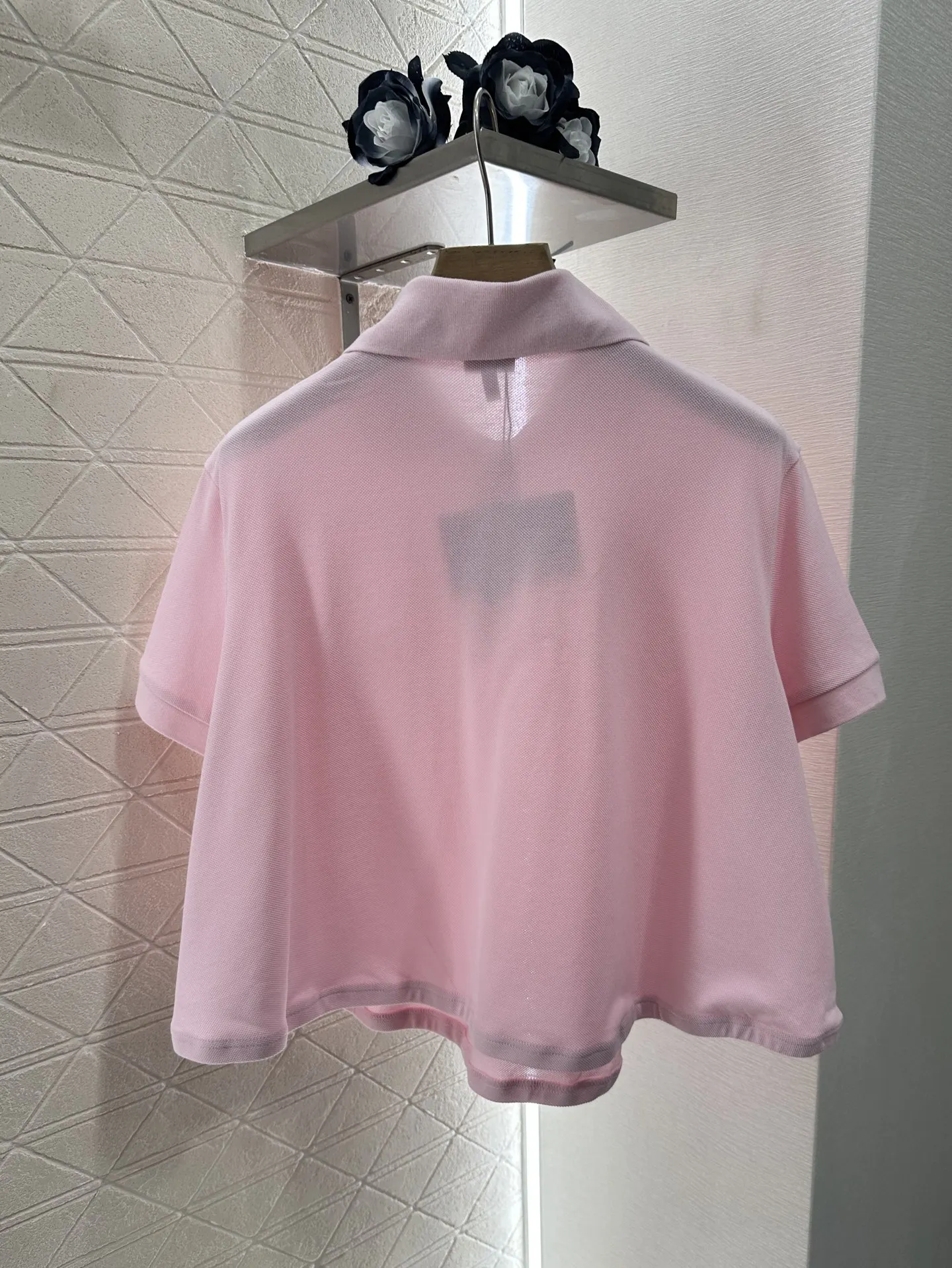 

2025 Summer Women's Irregular Doll Style Polo All Cotton Material Texture Advanced Collar Button Half Open Fabric Comfortable105