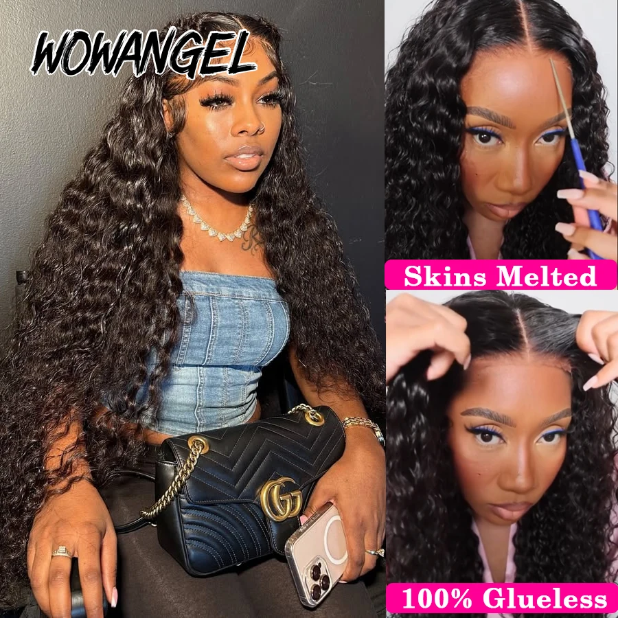 WOWANGEL Pre Cut HD ลูกไม้วิกผม Water Wave Wigs 9x6 HD ปิดลูกไม้ Glueless วิกผมผมมนุษย์วิกผมละลายสกิน Wear & Go Curly วิกผม