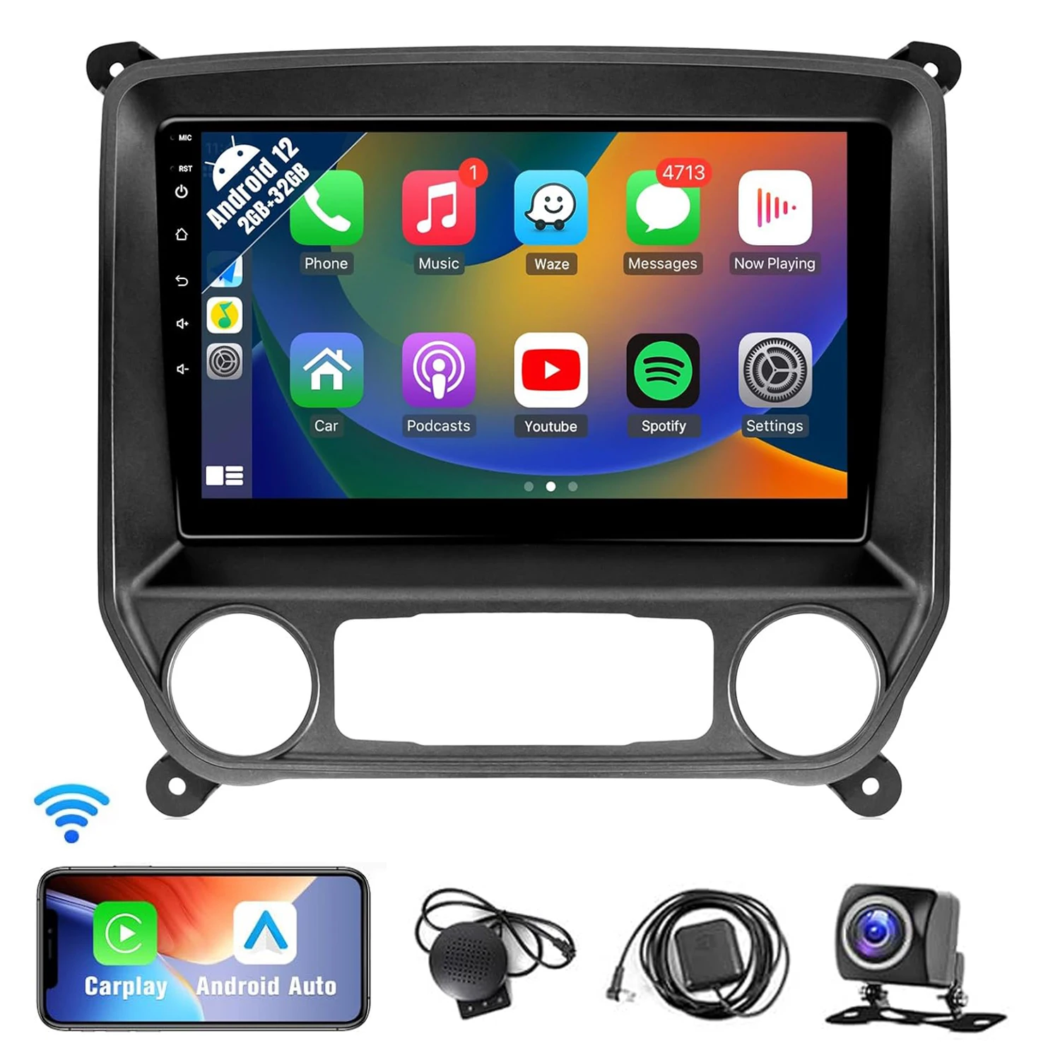 

10.1" Wireless Car Radio for Chevrolet Chevy Silverado & GMC Sierra 2014-2018 Touchscreen Car Video Player with Rear Camera GPS