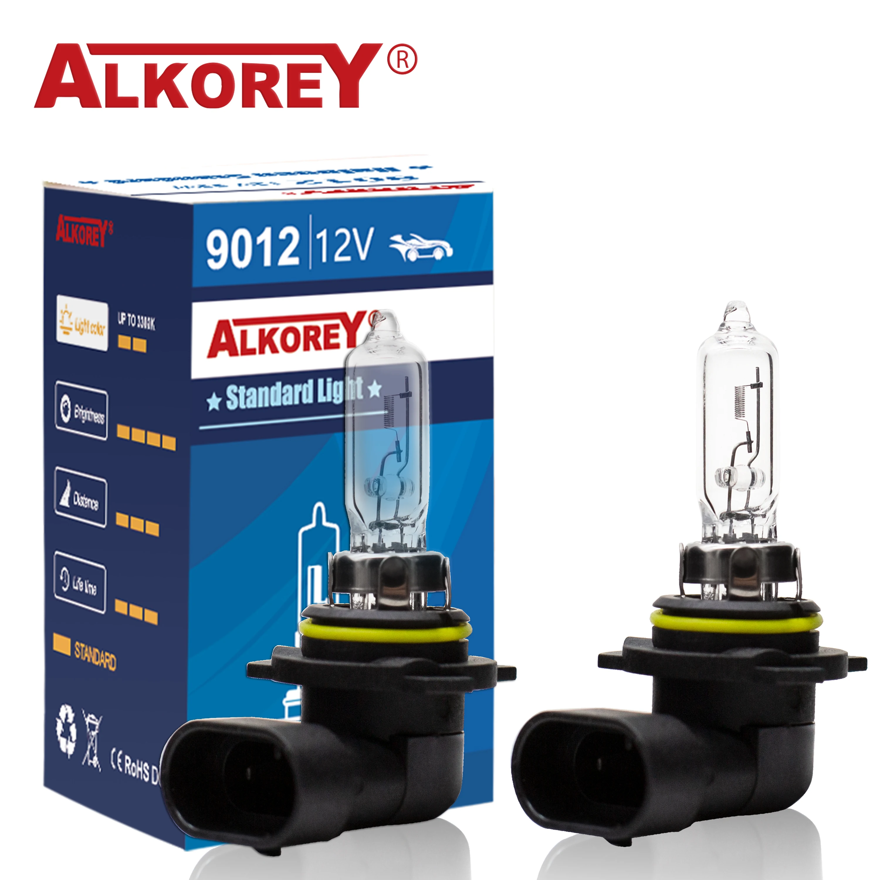 Alkorey 2PCS 9012 Hir2 12V 55W Clear Auto Headlight Bulbs Warm White 3350K Long Life Car Fog Lights Driving Lamp Halogen Lamps