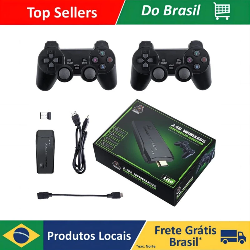 Videogame Stick 10mil Jogos 64gb 2 Controles Sem Fio Console Original Portátil Retro Antigo