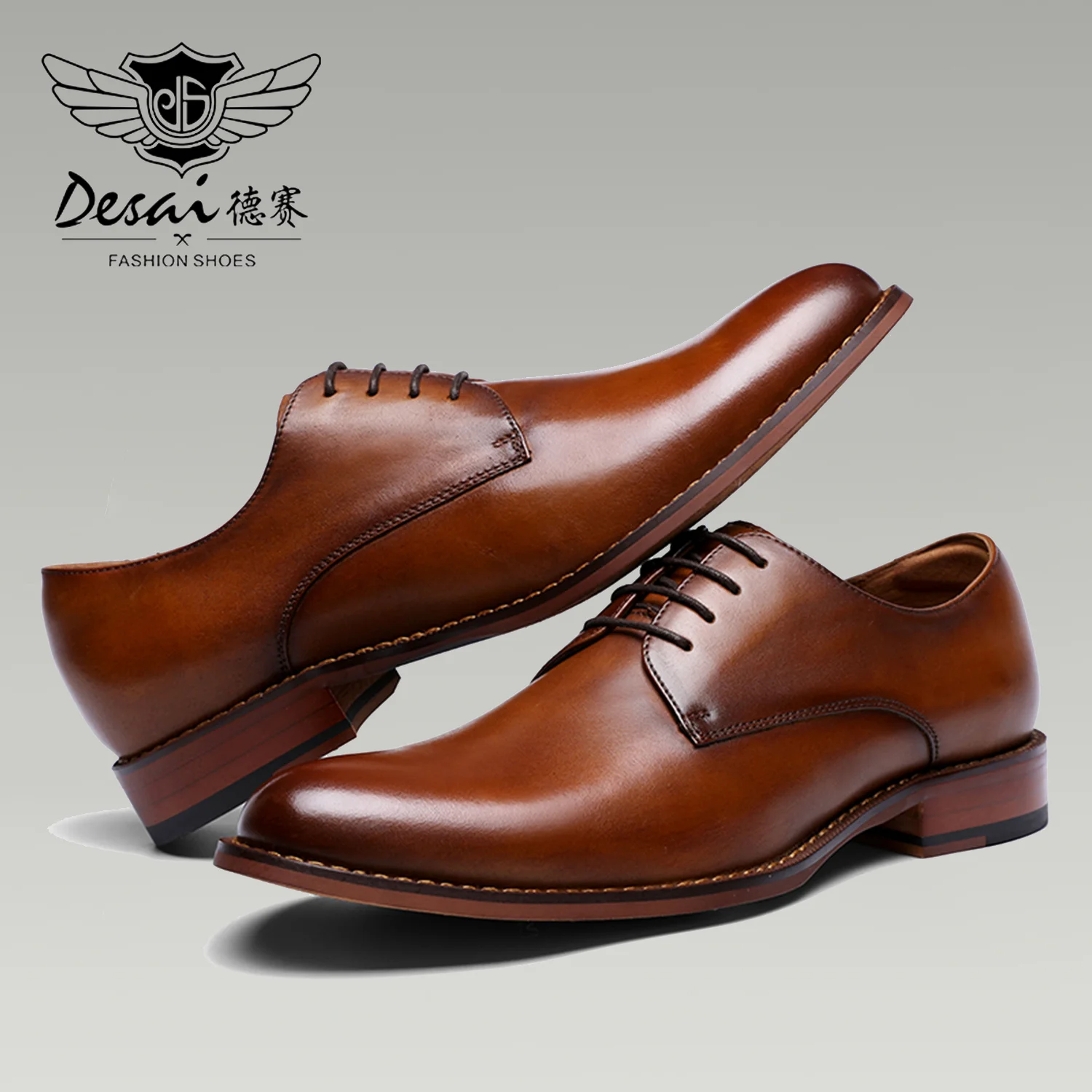 DESAI Derby Mens Dress Shoes Formal Business Lace-up Full Grain Leather Minimalist Shoes for Men