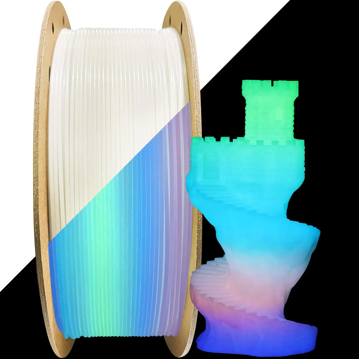 

Filajoy3D 3D Printing Filament ,PLA glow white to Rainbow 1.75mm 250g ,Dimensional Accuracy +/- 0.03mm Change Color Gradually
