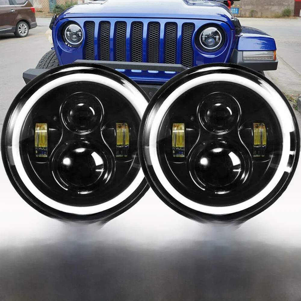2 szt. Samochodowe 7 "reflektory Led Hi/Low H4 Halo kątowe do miejskiego Harley BMW Jeep JK 4x4 Suzuki Samurai Jeep Wrangler Off Road — zdjęcie 2