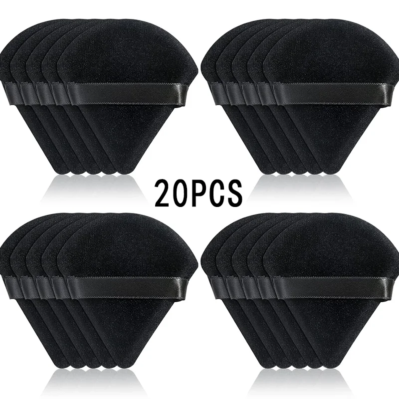 Confezione da 3 soffio per cipria bifacciale - Forma a triangolo, per fissare polvere, fondotinta, uso liquido e asciutto, non assorbente, morbido (nero/bianco