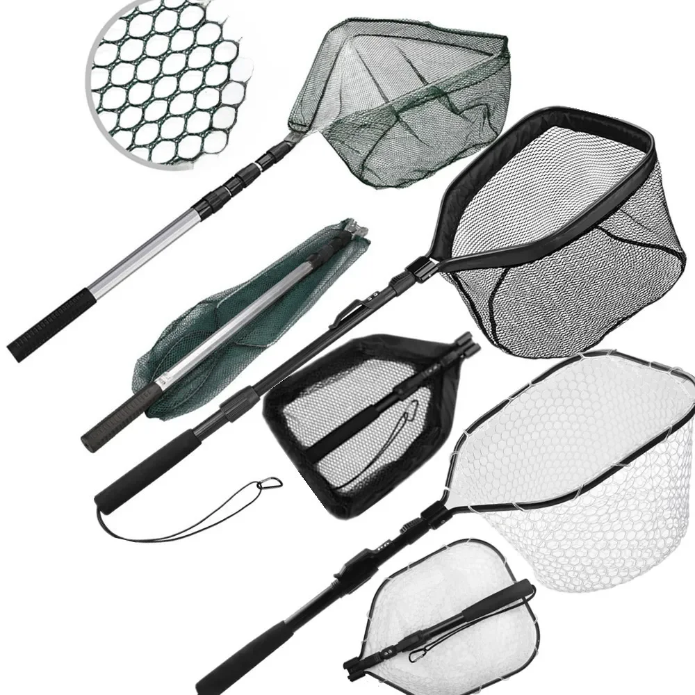Filet de pêche télescopique 55cm-190cm, pour saumon, carpe, poisson-chat, truite, filet d'atterrissage flottant, facile à attraper et à libérer, pliable