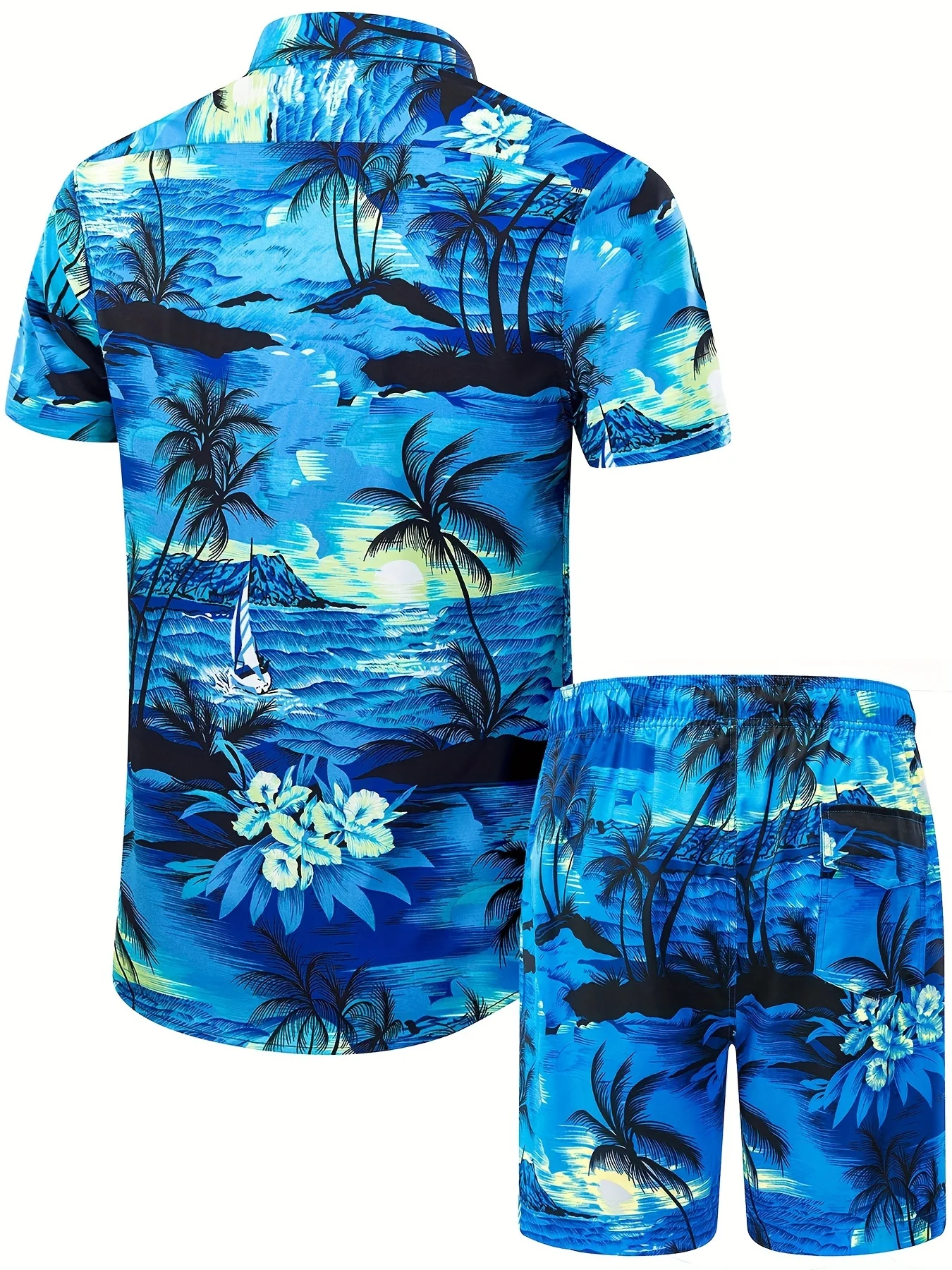 Hawaiiaans overhemd met korte mouwen en shorts voor heren, 2-delige set, mode, button-down overhemd met korte mouwen, zomerstrandvakantiekleding