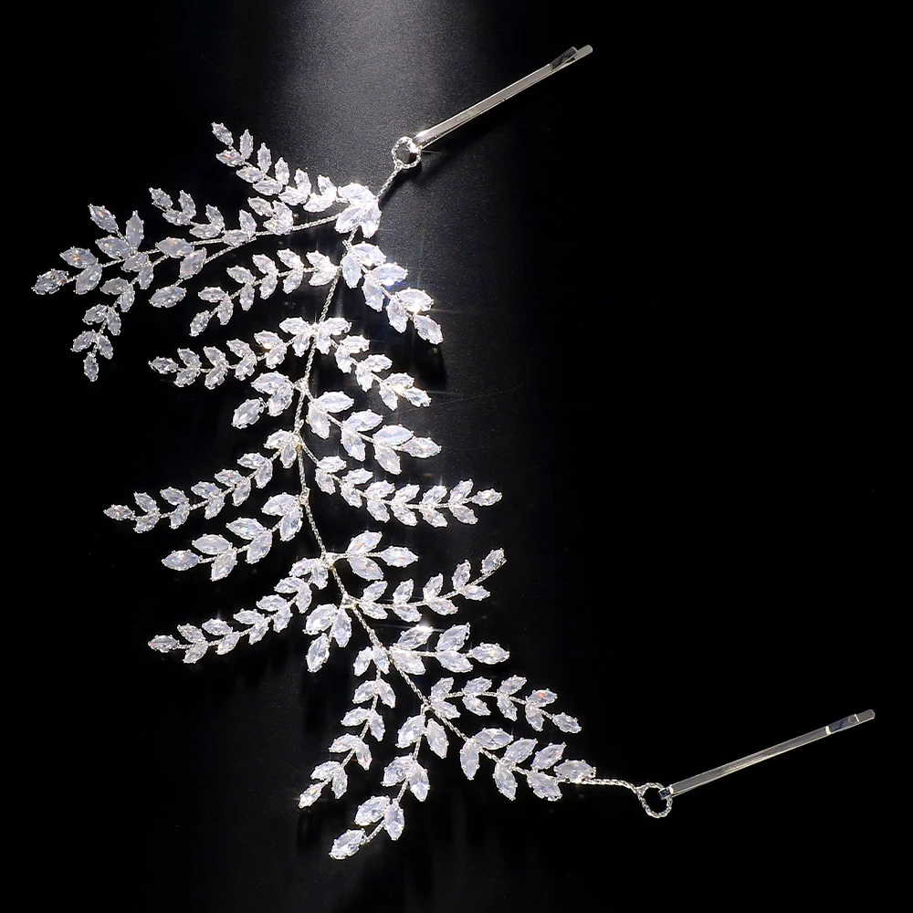 Luxury Bridal Zircon Leaf Headband Hairpin Accessories for Women Princess Tiara Wedding Crystal Headpiece Bridesmaid Jewelry