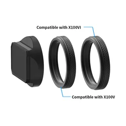 YC Onion Aluminum Camera Lens Hood for Fujifilm X100VI X100V X100F with 49mm Adapter Ring Accessory Black Silver