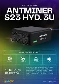 

Высокопроизводительный биткойн-майнер Bitmain Antminer S23 Hyd 3U (1.16Ph)