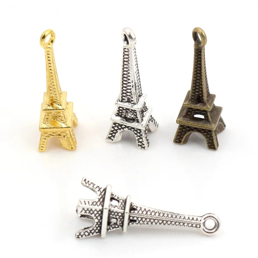 24x8mm 30 sztuk Antique Silver Plated brązu i złote kolory pozłacane wieża eiffla ręcznie robiony wisiorek: DIY dla bransoletka naszyjnik — zdjęcie 2