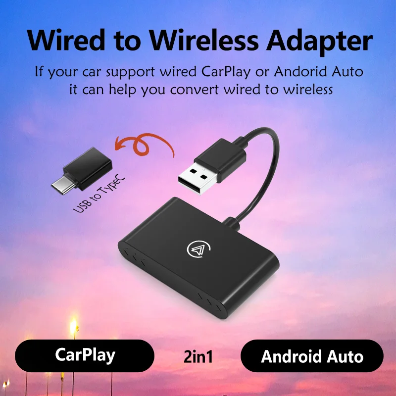 Acodo Mini AI Box Carplay Przewodowe do bezprzewodowego 2 w 1 5G Wifi i Bluetooth 5.0 Android Auto Plug and Play Połączenie nieindukcyjne