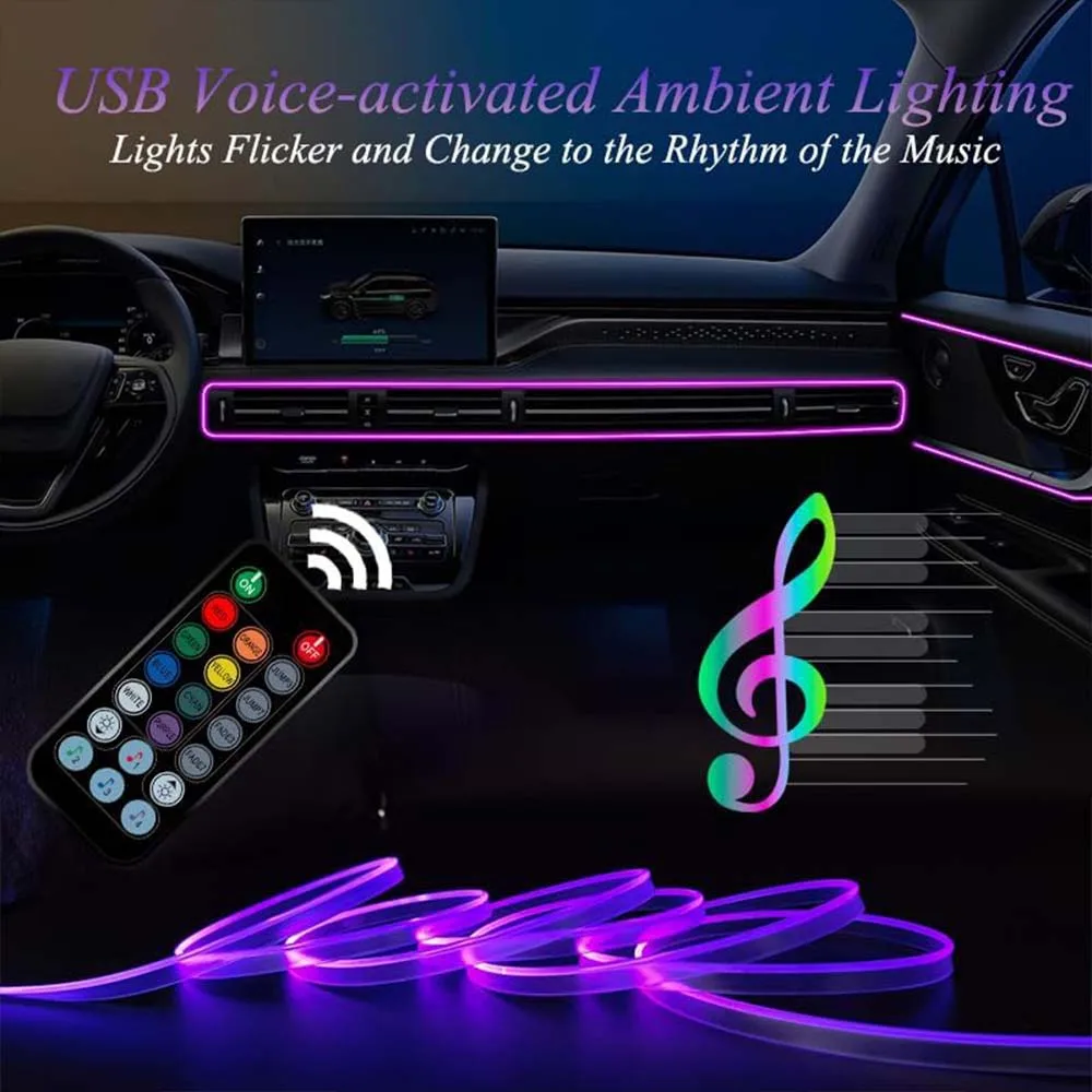 ضوء محيط 4M مع تطبيق لاسلكي للتحكم عن بعد، شريط إضاءة LED داخلي للسيارة، ملحقات إضاءة نيون داخلية للسيارة