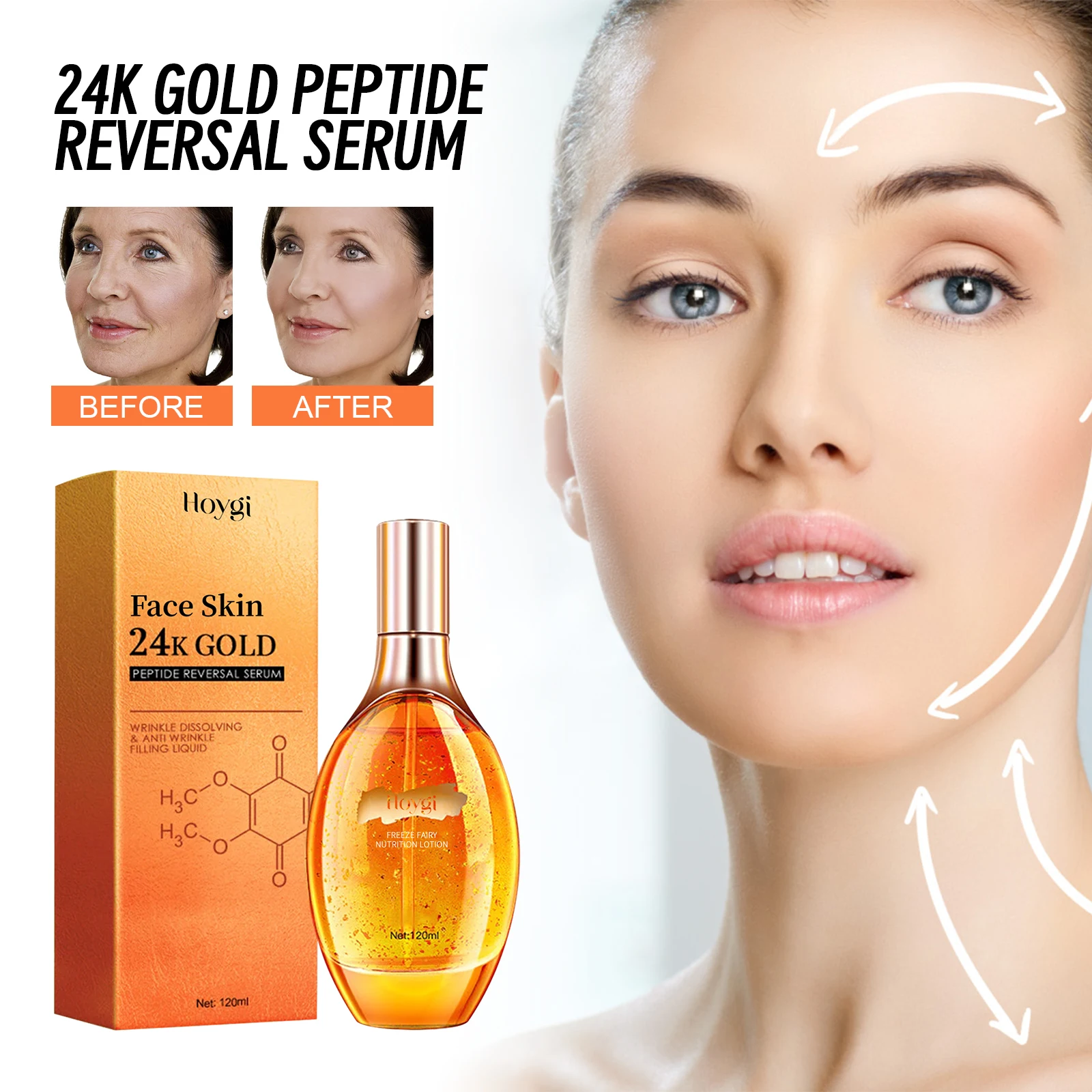 

24k Gold Peptide Serum Anti-Aging Tighten Loose Skin Reducing Fine Lines Glow Whitening Facial Hydration Moisturizing Essence