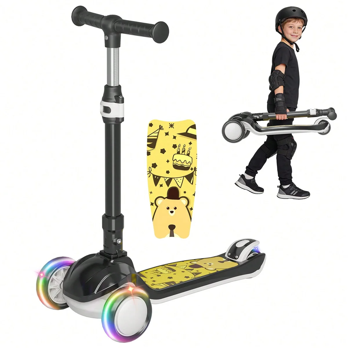 

Kids Scooter Three Wheel Foldable LED Flashing Wheels Adjustable Height Non Slip Deck Ages 3-10 Years Perfect for Outdoor Play