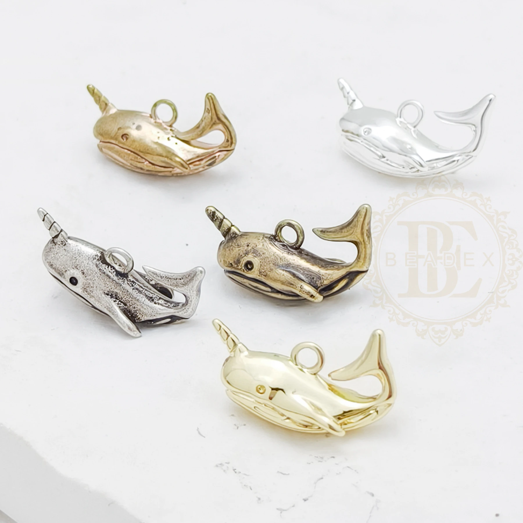 DIY Supply-One Piece Premium Plated Casted Brass Charm - Narwhal 17x9mm (4924C-6)