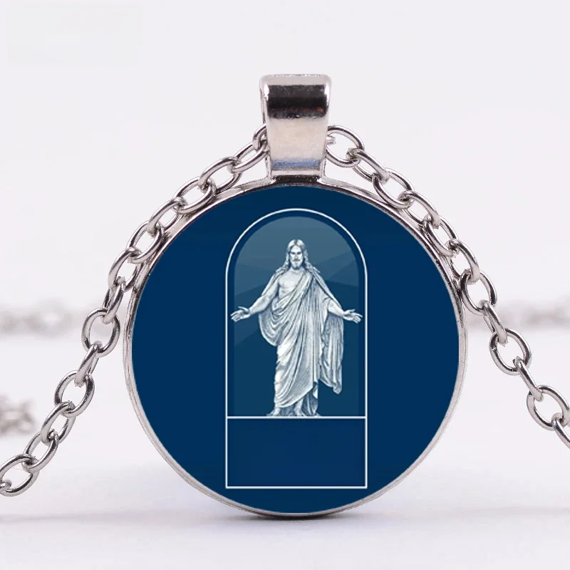 FIMAODZ Mormons collier Mormon église LDS symbole jésus verre photo collier fait à la main pour hommes femmes bijoux