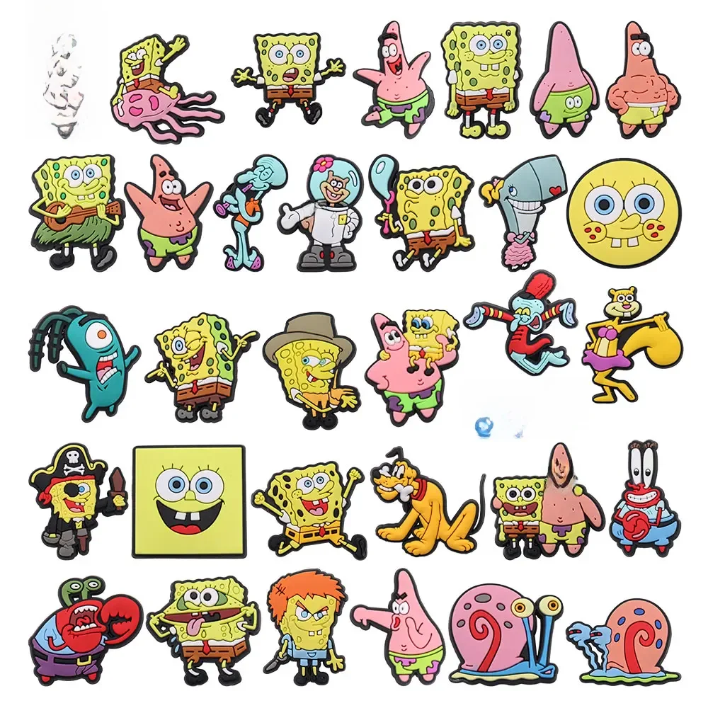 Breloques de sandales de dessin animé Bob l'éponge, crabe Patrick, jolies chaussures de jardin en PVC pour enfants, accessoires à boucle, Bracelet à bricoler soi-même, 20 à 3 pièces