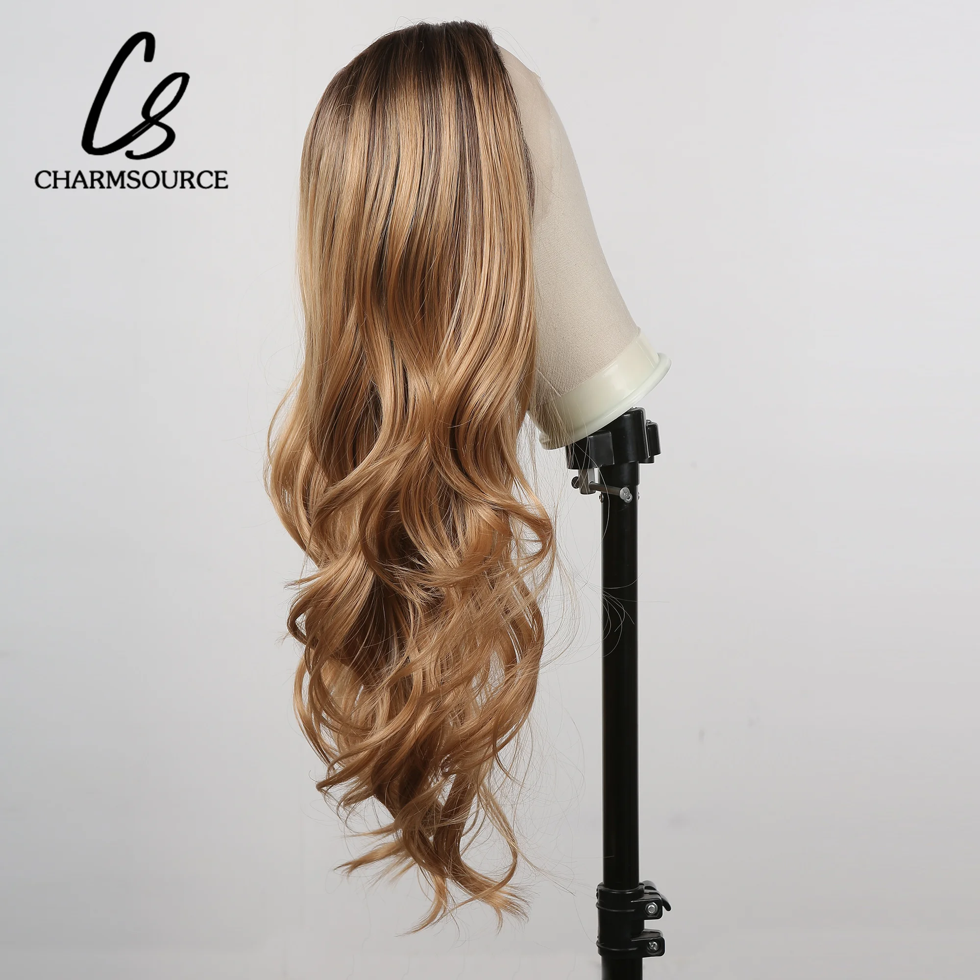 CharmSource Synthetic Lace Wig Brown Ombre Lace Front Wigs Long Wavy with Dark Root Wigs for Women Daily Cosplay
