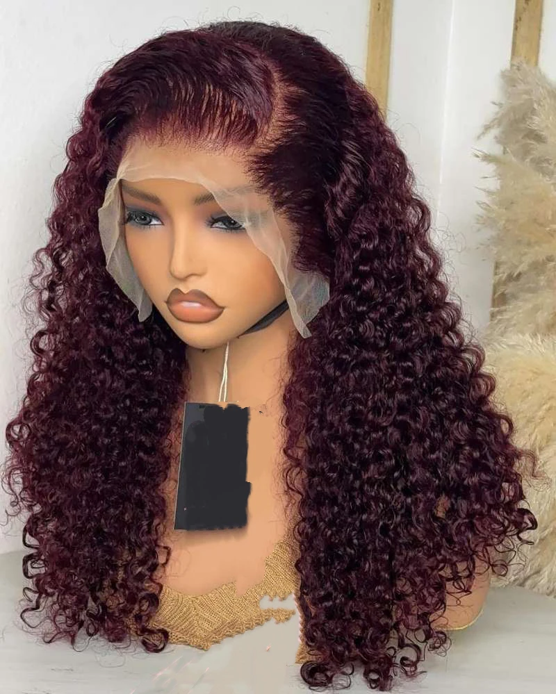 

Бордовый 99J Цвет Глубокие Вьющиеся Короткие Парики Боб 100% Парики Из Человеческих Волос Волна Парик Детские Волосы 13x4 Парик Боб Парик Из Человеческих Волос