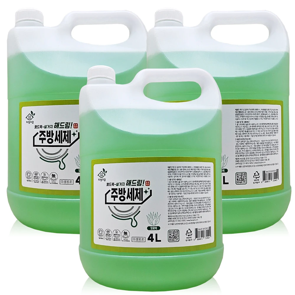 다정다감 뽀드득설거지 해드림 알로에 주방세제 4L x 3개, 대용량 리필 안심성분 순한세제