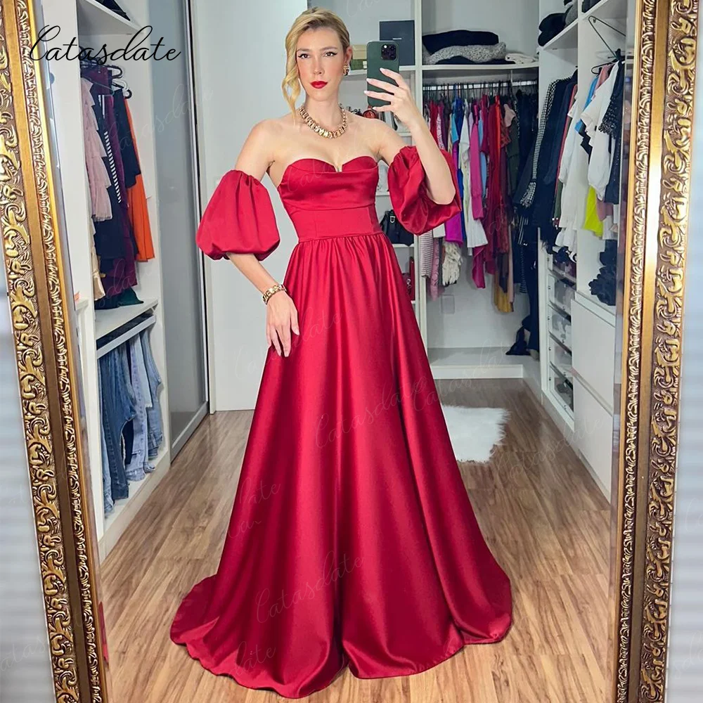 Catasdate Long Evening Dress with Separate Sleeves Elegant Party Dress for Women Formal Occasion Dresses vestidos de noche