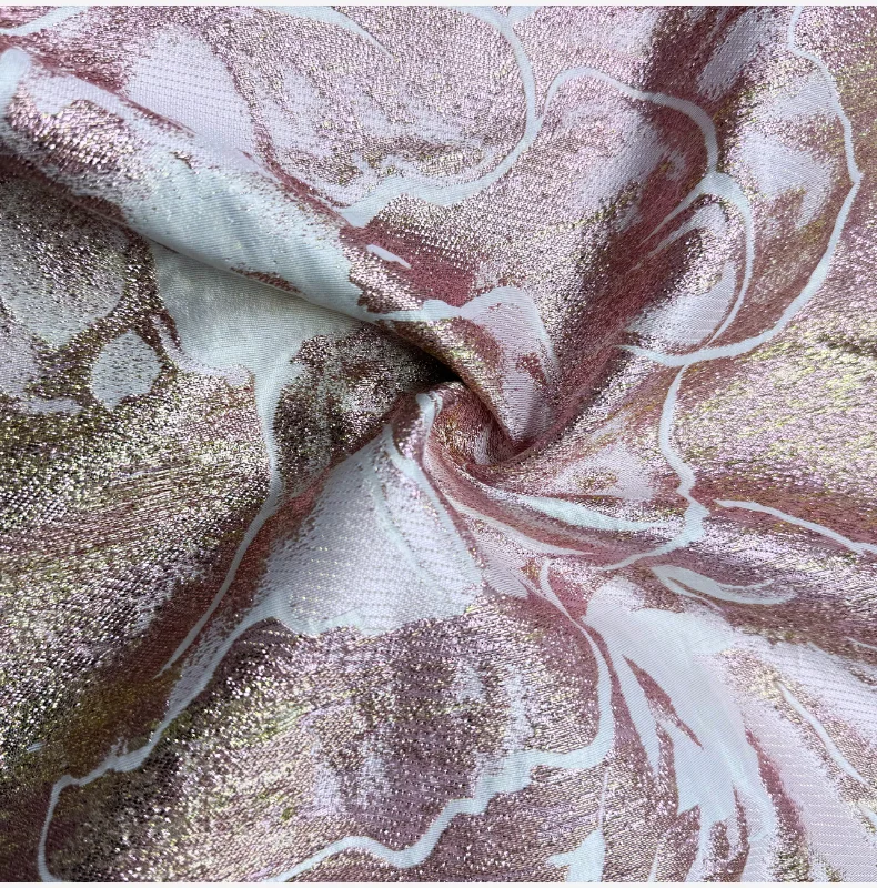 

Розовая парча, жаккардовая ткань, металлический цветочный дамасский блеск, материал из органзы, африканский стиль, французская ткань, 5 ярдов для шитья платья
