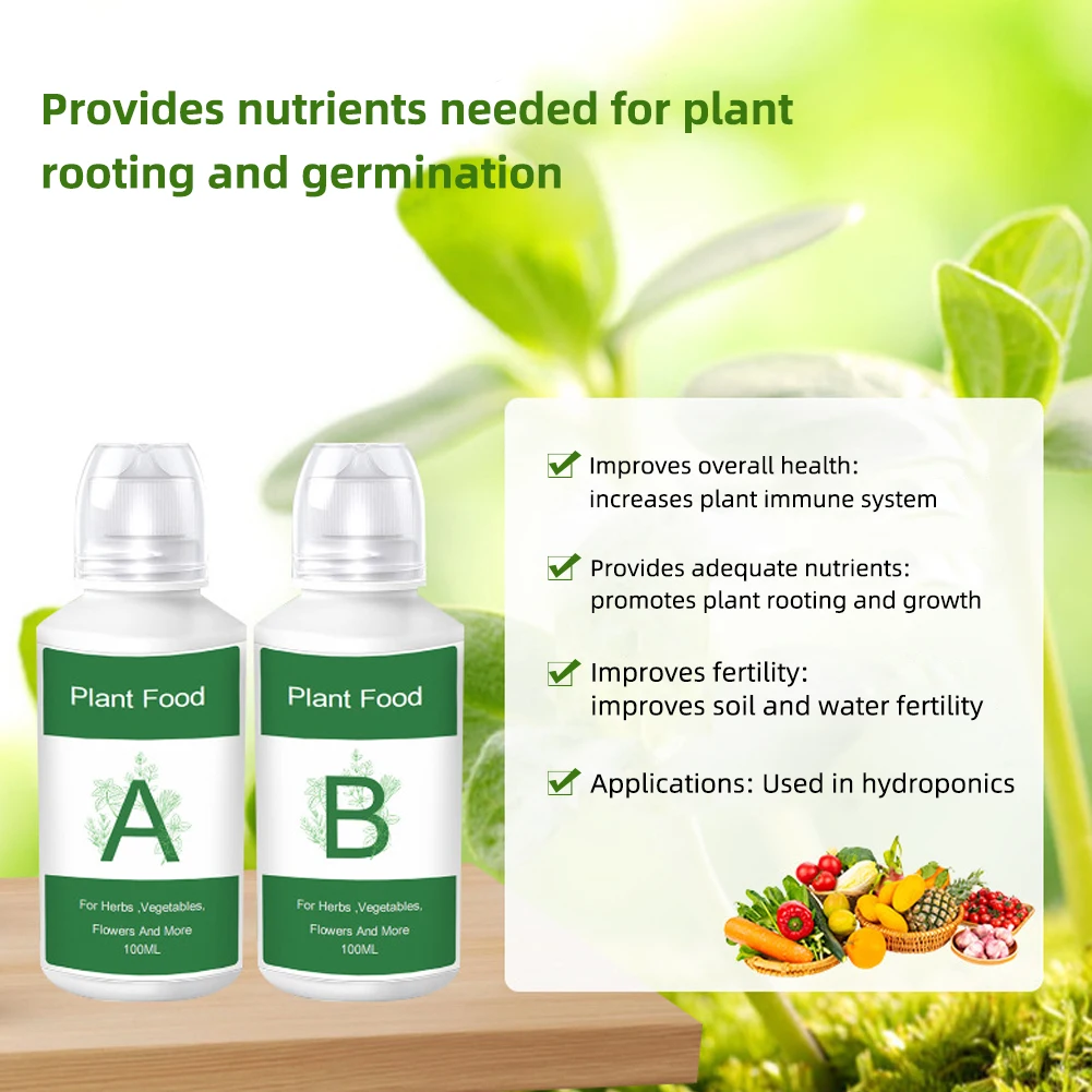 Kit de solution hydroponique nutritive générale, A et B, 200ml, 2 pièces/boîte, pour les plantes, les fleurs, les aliments, les légumes et les fruits