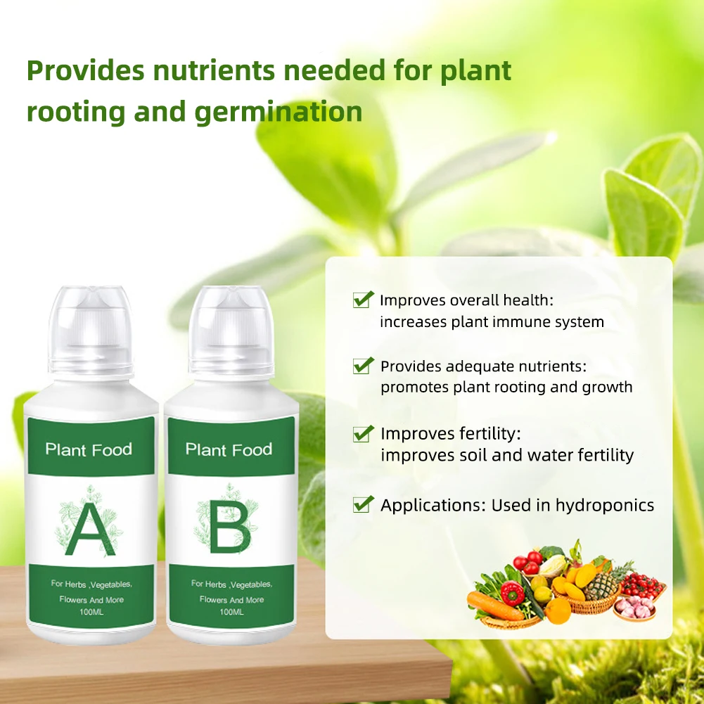 2PCS/Box General Hydroponic Nutrient Liquid A and B Fertilizer Solution Kit for Growing Plant Flowers Food Vegetable Fruit 200ML