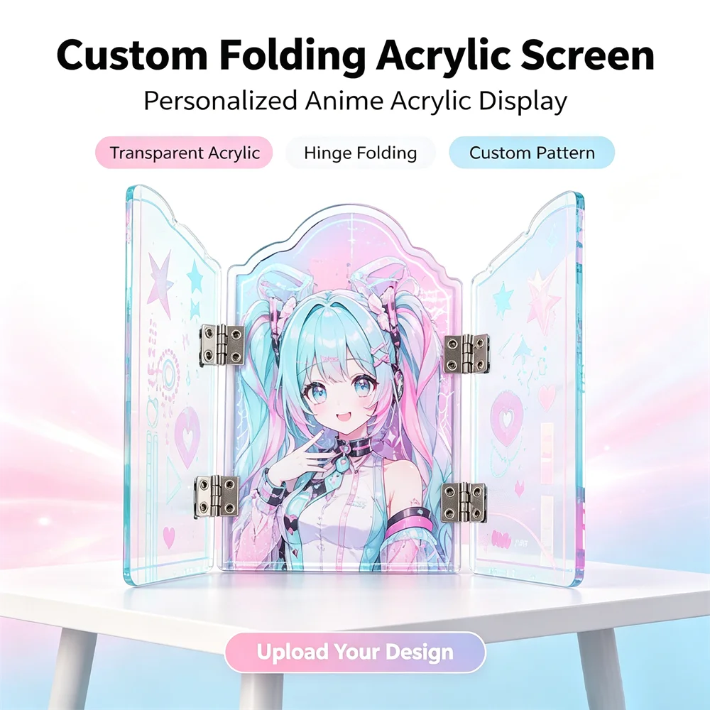 Customized Foldable 3 Panel Acrylic Screen Standee, Custom Image Anime Acrylic Fold Frame,