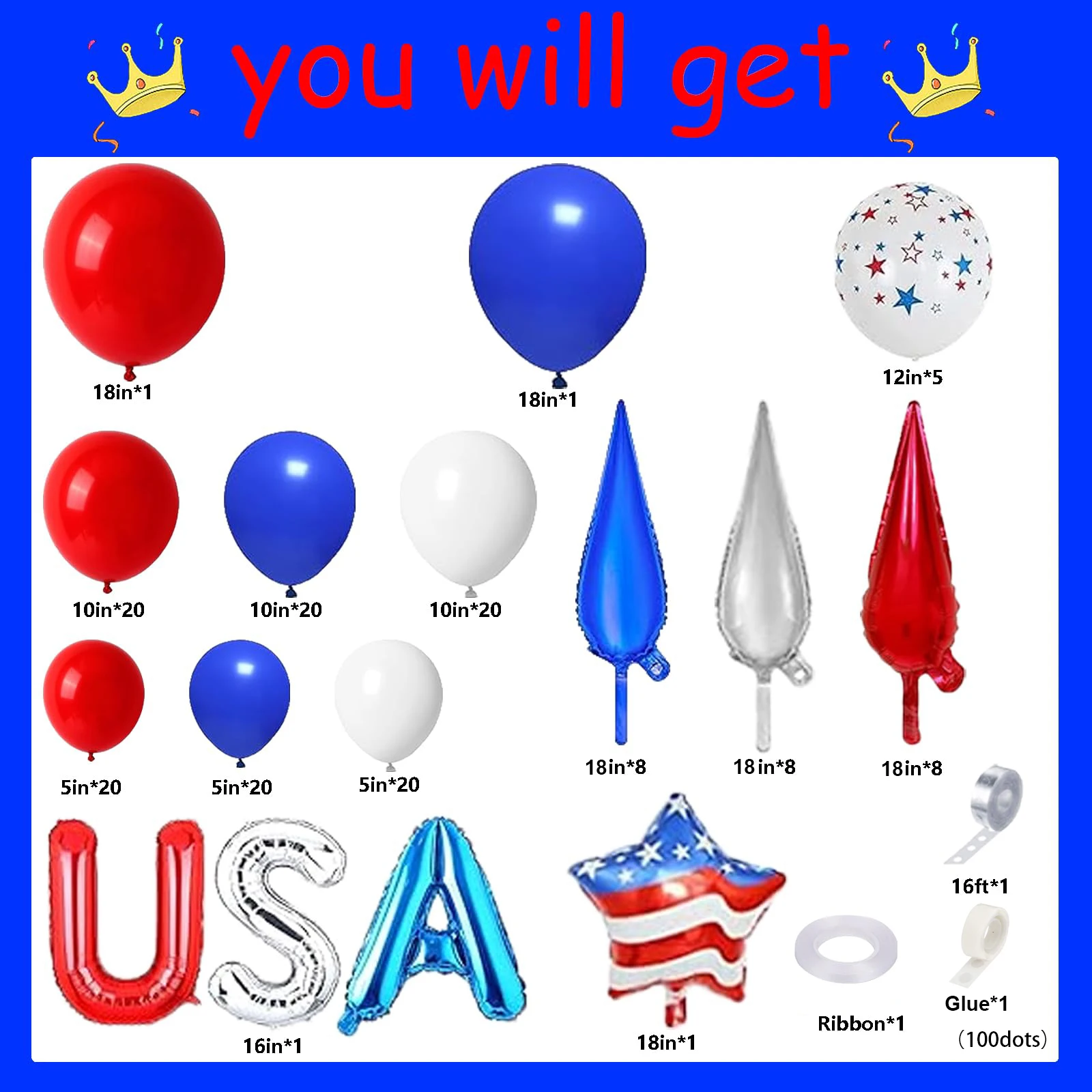 Red White and Blue Balloons Garland Arch Kit for Patriots Day 4th of July Memorial Veterans Day Independence Party Decoration