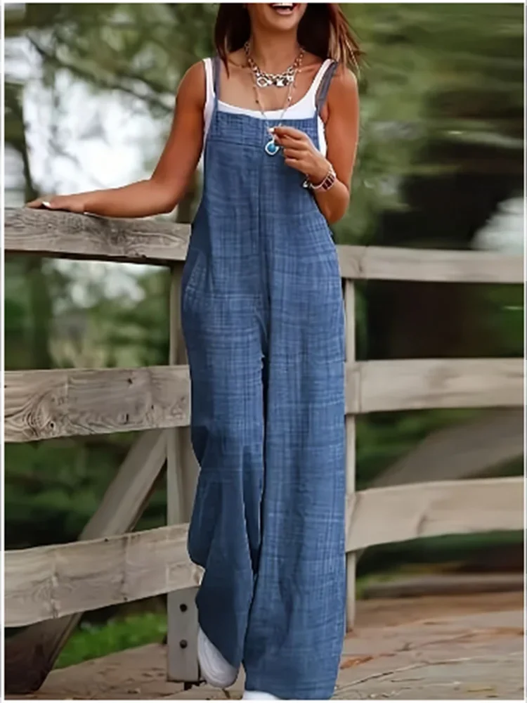 Luźny kombinezon damski Casual Solid Color Kamizelka Kombinezon Letni Trend Kombinezon — zdjęcie 2