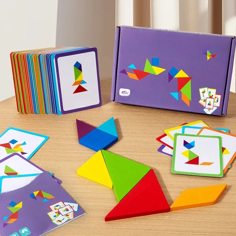 Puzzle Tangram en bois 3D, jeux de société, jouets éducatifs Montessori pour enfants de la maternelle, forme géométrique, aide pédagogique