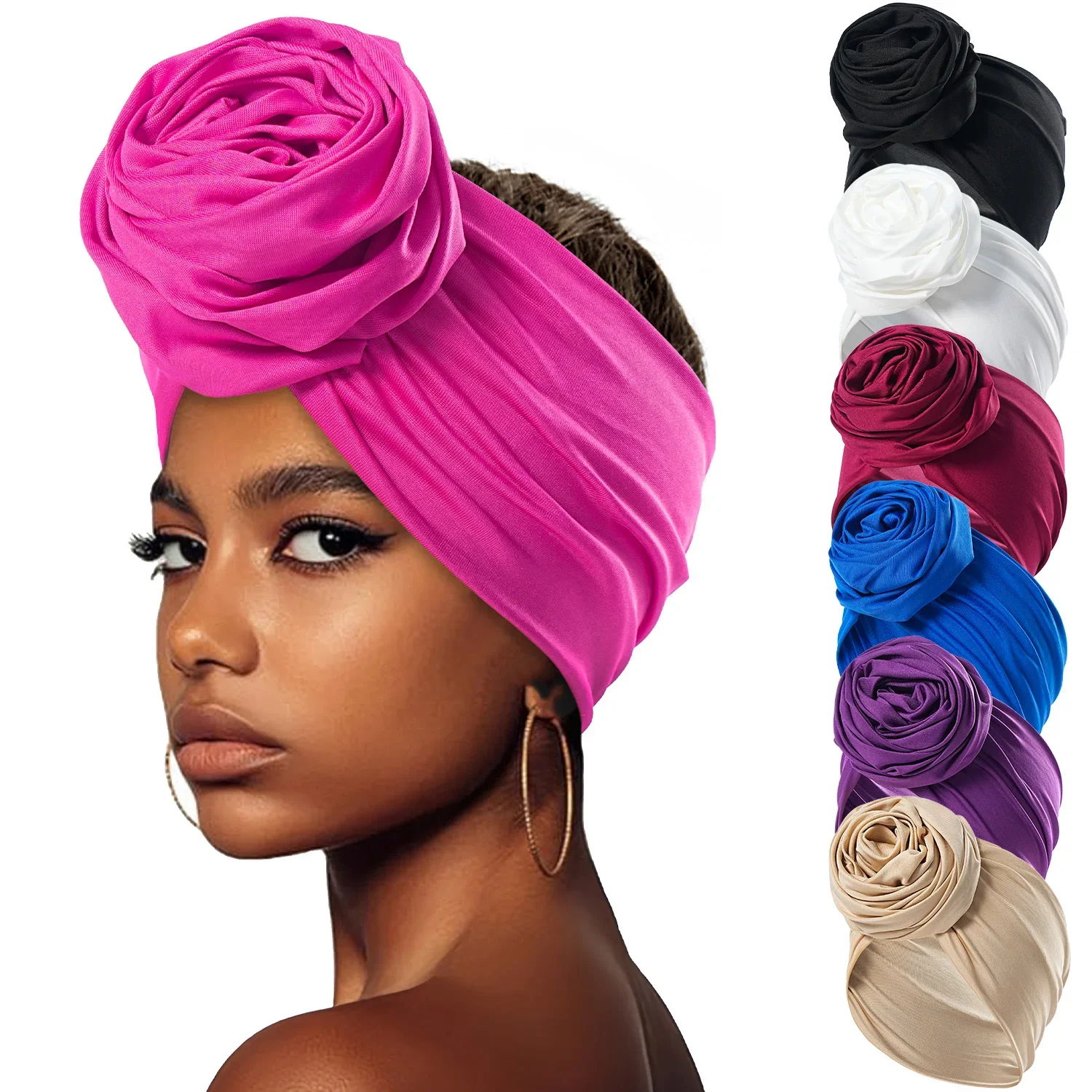 Moda duży kwiat opaska do włosów Boho kwiatowa chustka Turban Wrap damskie akcesoria do włosów afrykańskie kobiety elastyczne nakrycia głowy opaska po chemioterapii — zdjęcie 2