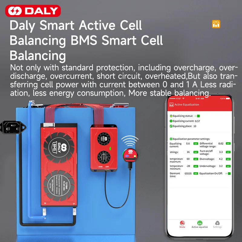 Daly BMS Lifepo4 with 1A Smart Active Balaner Bluetooth App 3S 4S 7S 8S 10S 30A 40A 50A 60A 80A 120A 150A 200A 250A Solar Energy