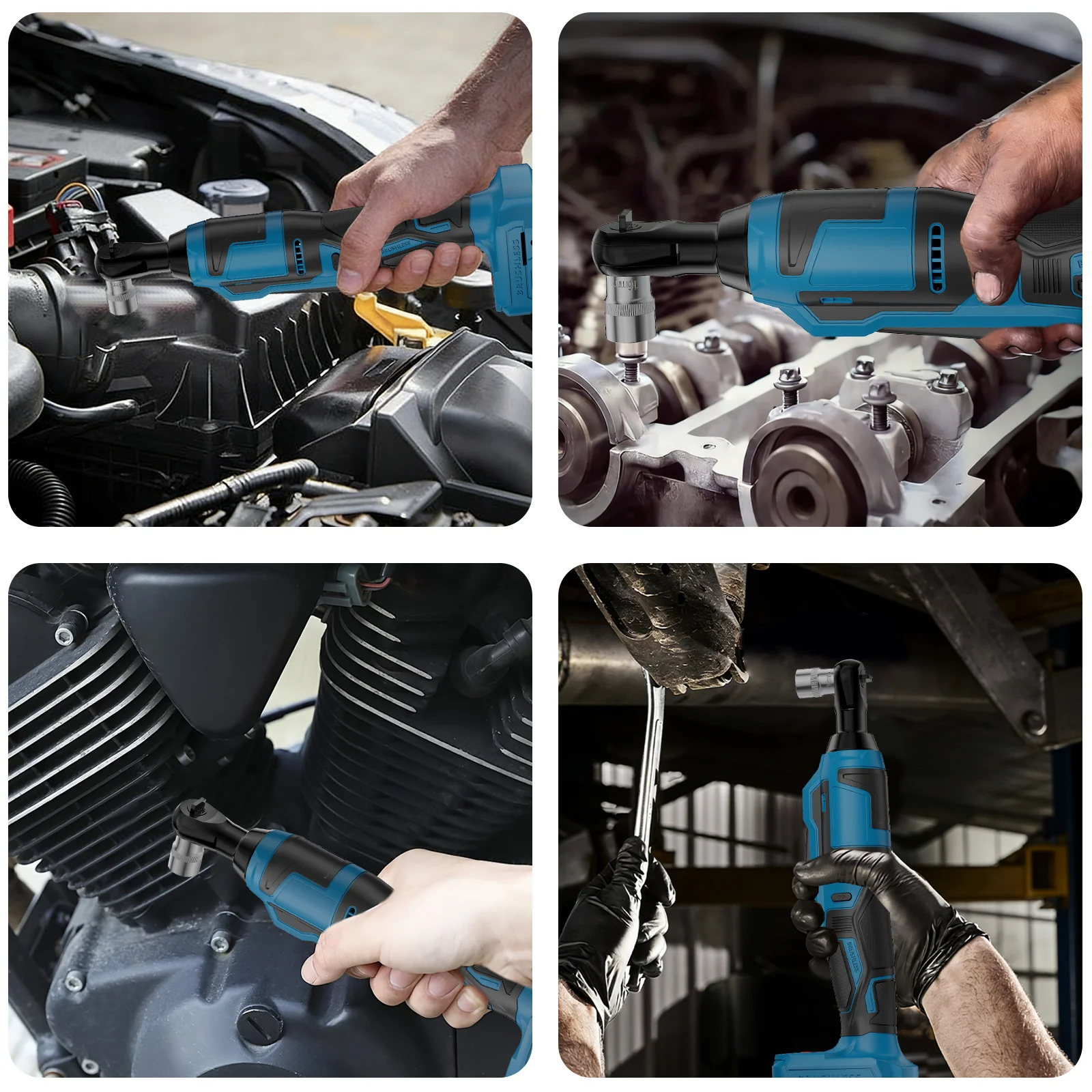 21V Elektrischer Ratschenschlüsselsatz, 3/8 Zoll Akku-Ratschenset mit 250 Nm, Drehmomentstarke Ratschen mit LED-Licht – Detail 6