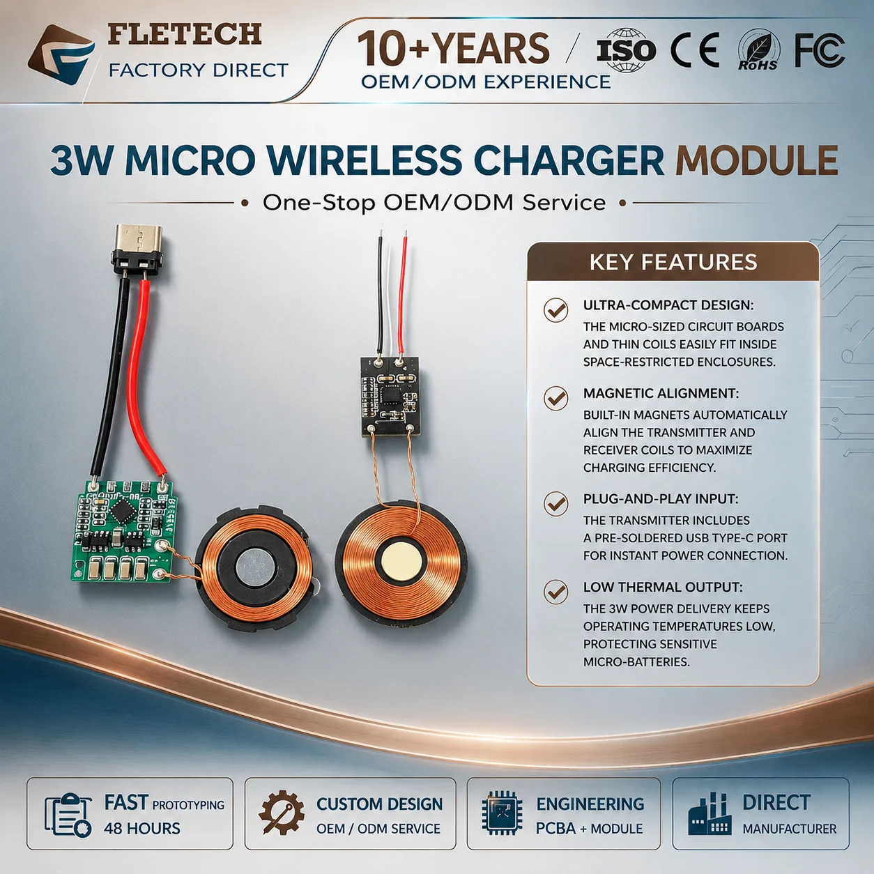 Image of 3W Mikro-Wireless-Lademodul Sender und Empfänger Leiterplatte Spule 5V Magnetisches Kabelloses Lade-Set für Desktop DIY