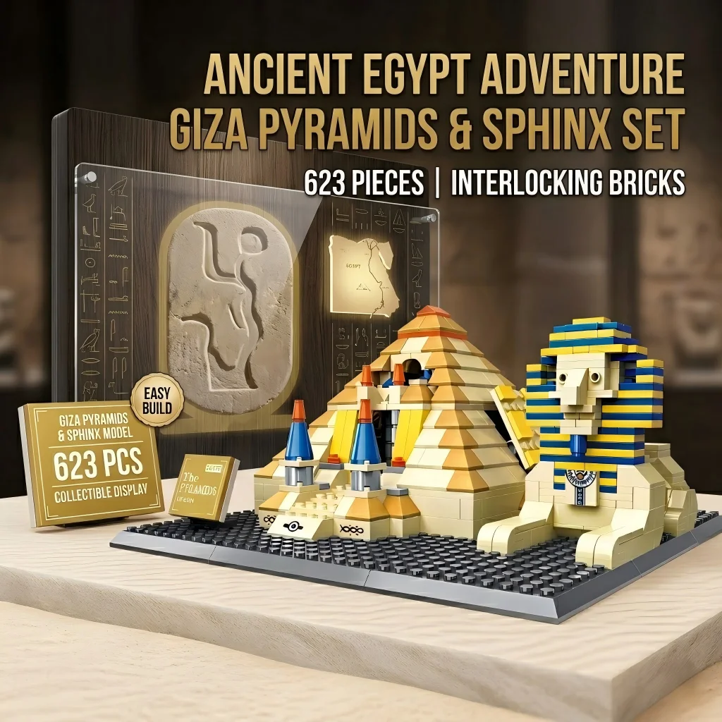 623pcs Egypt Pyramid Building Blocks DIY MOC Famous Landmark Architecture Bricks Model Set Desktop Decor Toy Adults Kids Gift⁠