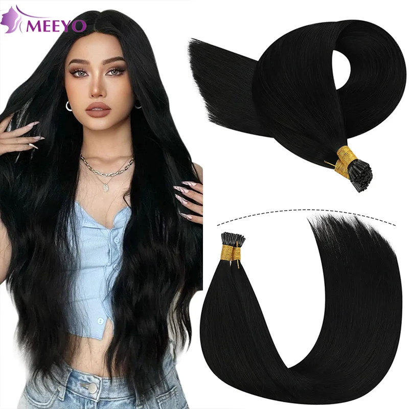 

Straight I Tip Hair Extensions Human Hair Remy Itip Human Hair Extensions #1B Natural Black Human Hair 50G/Pack/50 Strands