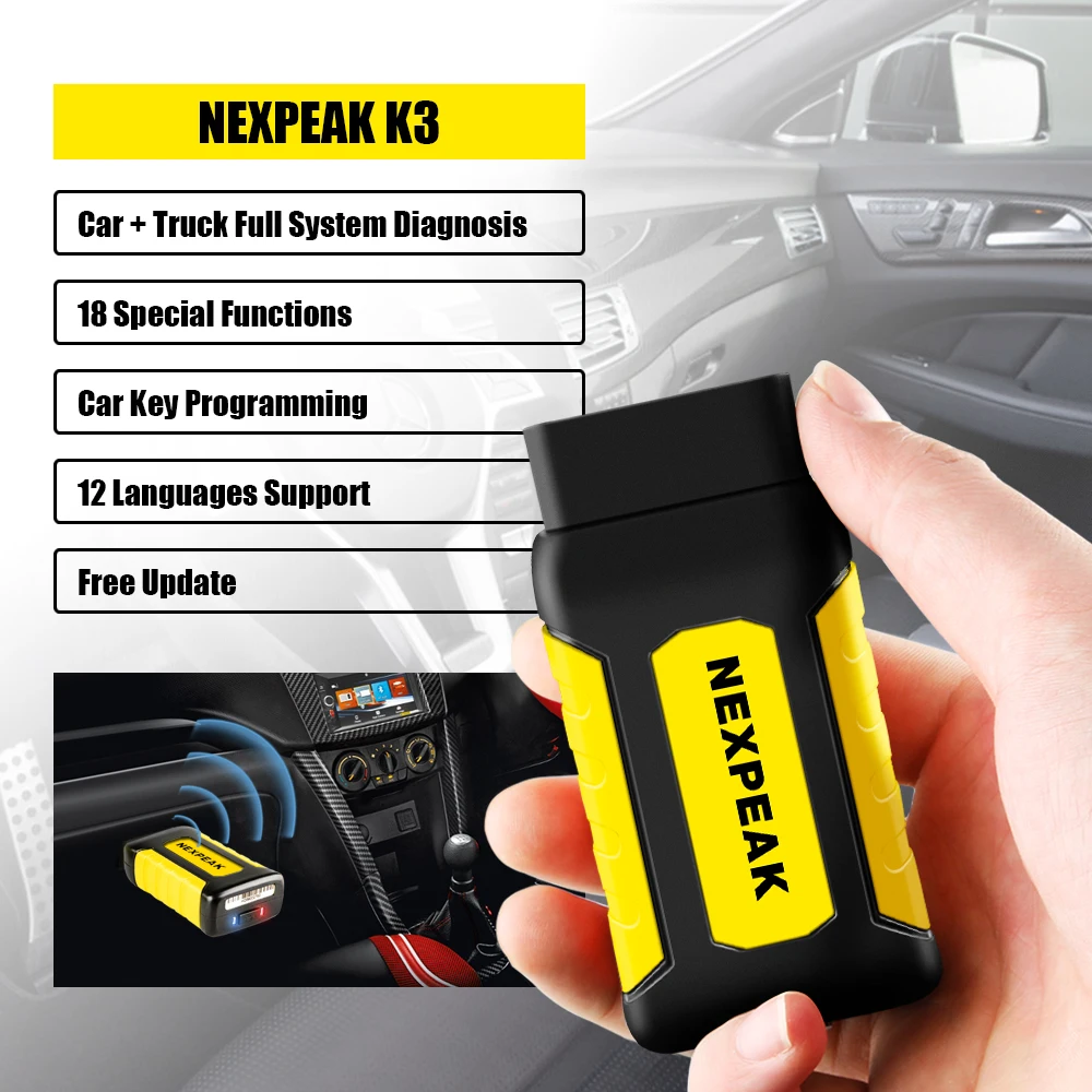 NEXPEAK K3 OBD2 Scanner Heavy Duty Car Diagnosis for Both Passenger Car and Heavy Duty Truck Cluster Calibration Diagnostic Tool