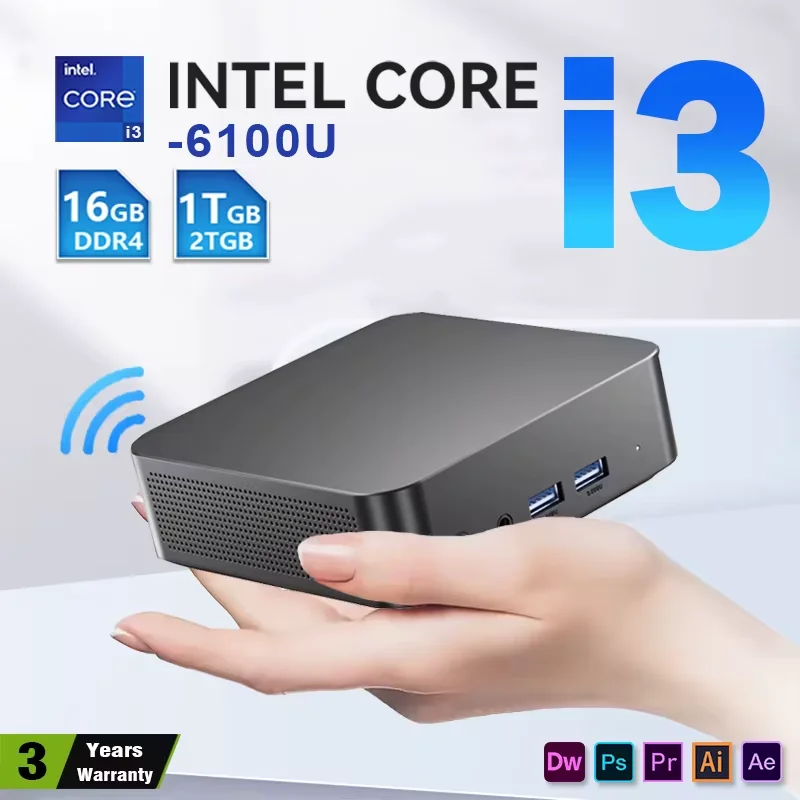 Mini PC con Windows 11, Intel Core i3 6100U, 16GB de RAM, 512GB/1TB SSD, pantalla triple, Wifi 6, BT5.2.