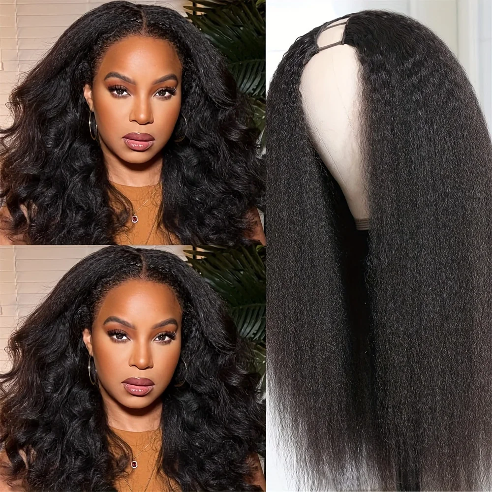 V Part Wig Human Hair Kinky Straight No Leave Out V Part Wigs  U Part Human Hair Wig V Part Human Hair Wig For Women Yaki  Wig