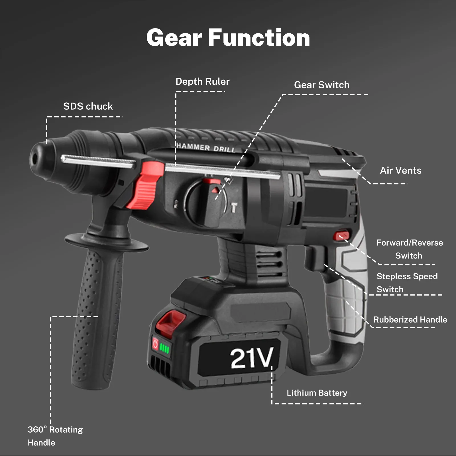 1680 W Bürstenlosen Elektrische Hammer Cordless Multi-funktion Bohren Schlagbohrmaschine Dreh Power Tool Für 21 V 18 V batterie – Detail 6