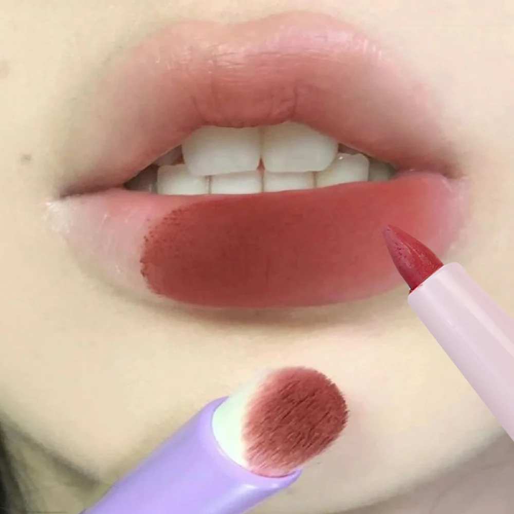 Lápiz Delineador de labios mate con doble punta, tinte de contorno rojo Sexy, lápiz labial duradero, taza antiadherente, maquillaje de labios hidratantes