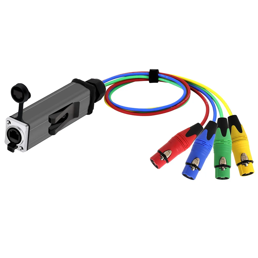 Receptor Multi Rede para Conversor RJ45 Cabo de Extensão de Áudio Adaptador para Estúdio de Palco e Gravação XLR, 4 Canais, 3Pin